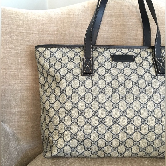 Gucci authentic grey navy coated canvas large tote bag - Picture 3 of 16